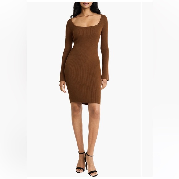 DONNA MORGAN FOR MAGGY‎ Square Neck Long Sleeve Sweater Dress Medium NWT - Picture 1 of 3